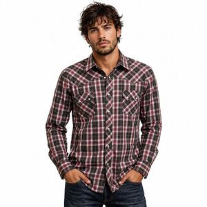 Wrangler Shirt Mens XL Red Plaid Western Pearl Snap Button Long Sleeve Casual